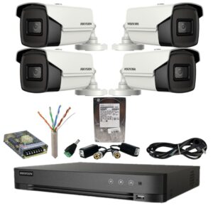 Sistem supraveghere Hikvision 4 camere 4in1 8 Megapixeli IR 80m Lentilă 3.6mm DVR Acusense 8 MP Hard Disk 1 TB, Accesorii Sistem supraveghere Hikvision 4 camere 4in1 8 Megapixeli IR 80m Lentilă 3.6mm DVR Acusense 8 MP Hard Disk 1 TB, Accesorii