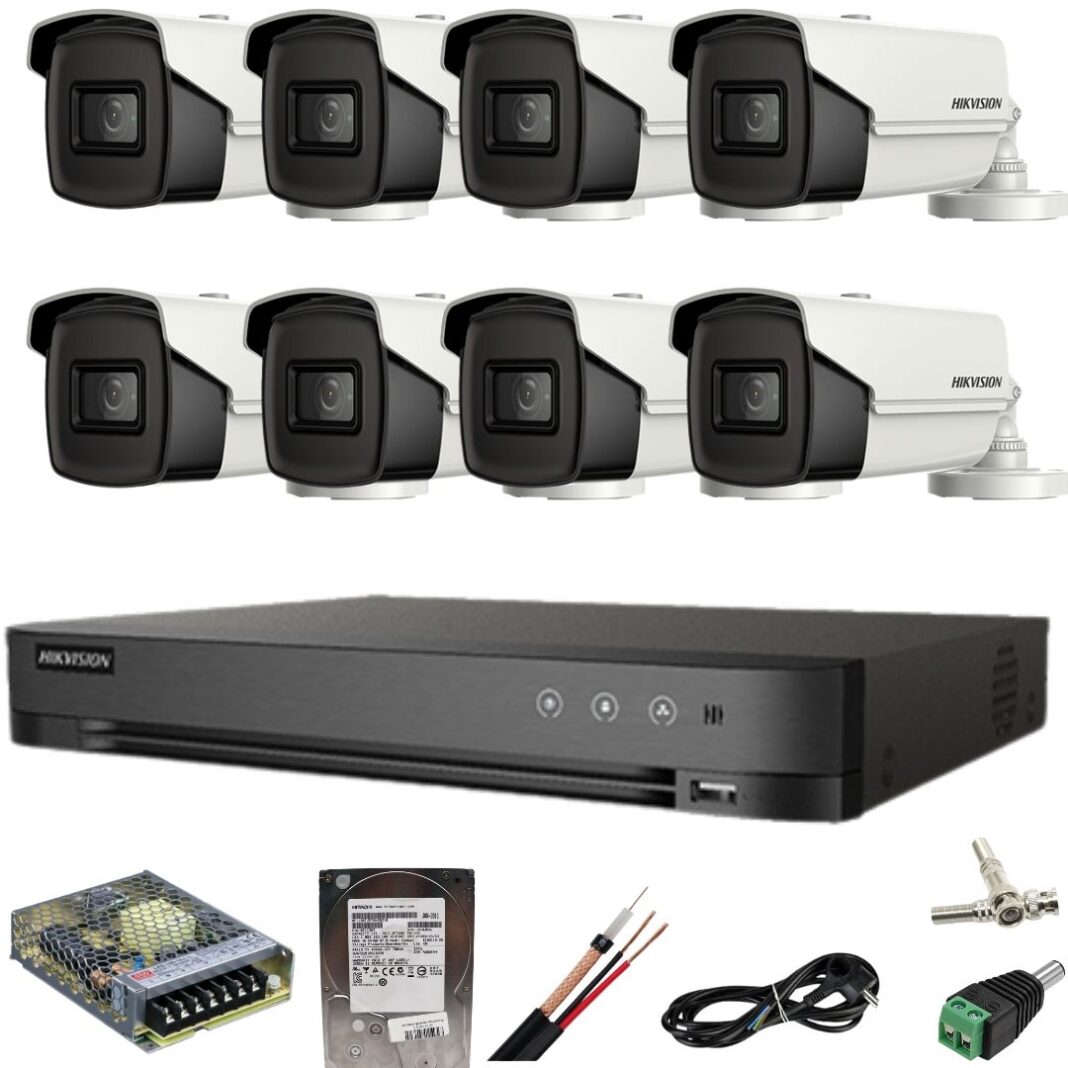 Sistem supraveghere Hikvision 8 camere 8MP IR 80M DVR 4K AcuSense 8MP cu accesorii si HDD 1TB inclus Sistem supraveghere Hikvision 8 camere 8MP IR 80M DVR 4K AcuSense 8MP cu accesorii si HDD 1TB inclus