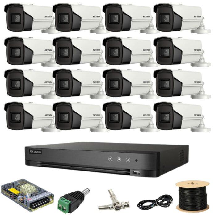 Kit supraveghere Hikvision 16 camere 8MP IR 80M DVR 16 canale AcuSense cu accesorii incluse Kit supraveghere Hikvision 16 camere 8MP IR 80M DVR 16 canale AcuSense cu accesorii incluse