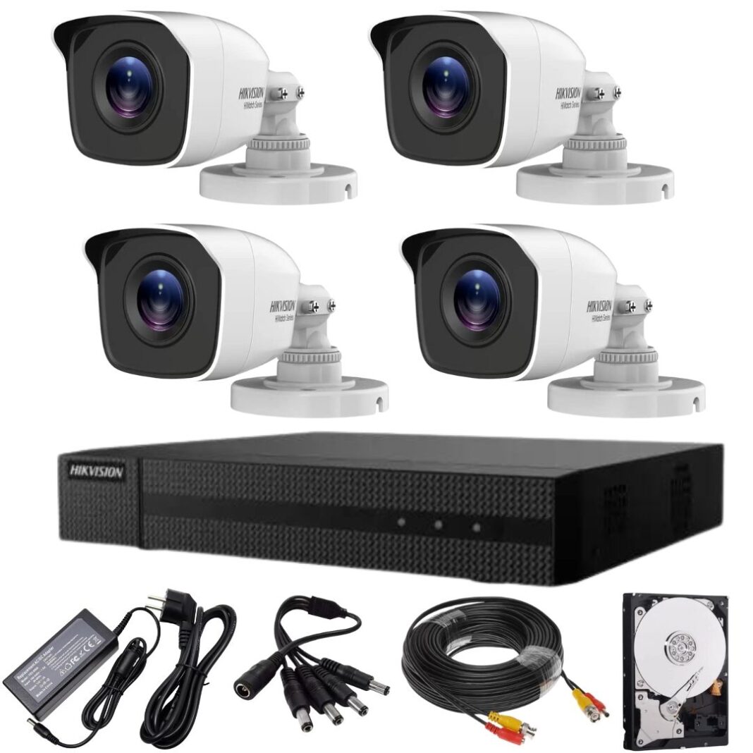 Sistem supraveghere Hikvision seria HiWatch 4 camere 5MP IR 20m DVR 4 canale cu accesorii si HDD 500GB inclus Sistem supraveghere Hikvision seria HiWatch 4 camere 5MP IR 20m DVR 4 canale cu accesorii si HDD 500GB inclus
