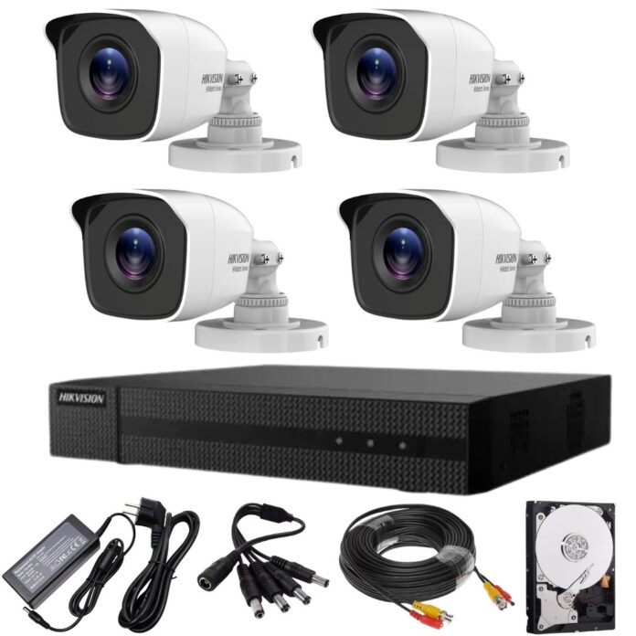 Sistem supraveghere Hikvision seria HiWatch 4 camere 5MP IR 20m DVR 4 canale cu accesorii si HDD 500GB inclus Sistem supraveghere Hikvision seria HiWatch 4 camere 5MP IR 20m DVR 4 canale cu accesorii si HDD 500GB inclus