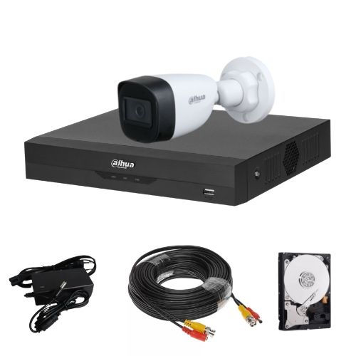 Kit supraveghere Dahua, 1 camera 2MP, lentila 2.8mm, IR 30m, DVR 4 canale, 5MP, 1 x HDD, accesorii Kit supraveghere Dahua, 1 camera 2MP, lentila 2.8mm, IR 30m, DVR 4 canale, 5MP, 1 x HDD, accesorii