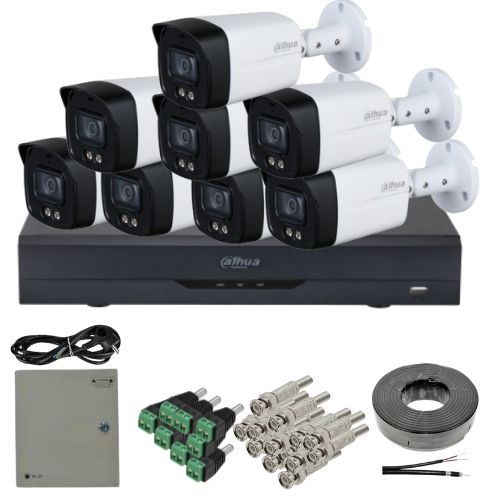 Kit supraveghere analog Dahua 8 camere 5MP lentila 3.6mm IR/lumina alba 40m microfon, DVR 8 canale 8MP 4K functii AI si accesorii Kit supraveghere analog Dahua 8 camere 5MP lentila 3.6mm IR/lumina alba 40m microfon, DVR 8 canale 8MP 4K functii AI si accesorii