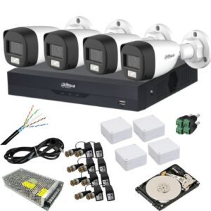 Kit analog Dahua 4 camere analog 5MP IR 20m lumina alba 20m lentila 3.6mm, DVR 4 canale 5MP, sursa 12V 10A, video balun, doza, cablu UTP CAT5, mufe, HDD 1TB Kit analog Dahua 4 camere analog 5MP IR 20m lumina alba 20m lentila 3.6mm, DVR 4 canale 5MP, sursa 12V 10A, video balun, doza, cablu UTP CAT5, mufe, HDD 1TB