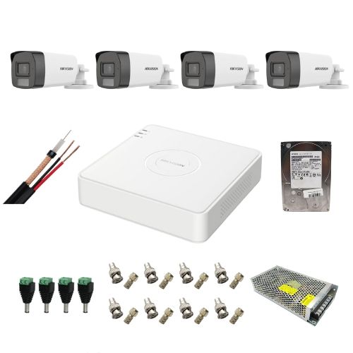 Sistem supraveghere complet Hikvision 4 camere 5MP IR 40m Lumina Alba 40m Microfon, DVR 4 canale 5 MP, HDD 1 TB, accesorii montaj Sistem supraveghere complet Hikvision 4 camere 5MP IR 40m Lumina Alba 40m Microfon, DVR 4 canale 5 MP, HDD 1 TB, accesorii montaj