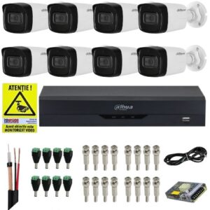 Kit supraveghere Dahua 8 camere 4K 8MP IR 80m Microfon, DVR 8 canale 4K 8MP Audio Functii AI, accesorii + Autocolant Rovision Kit supraveghere Dahua 8 camere 4K 8MP IR 80m Microfon, DVR 8 canale 4K 8MP Audio Functii AI, accesorii + Autocolant Rovision