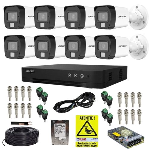 Kit supraveghere Hikvision 8 camere 5MP Microfon Dual Light Lentila 2.8mm, DVR 8 canale 8MP Audio AcuSense, Accesorii montaj, HDD 1TB + Autocolant Rovision Kit supraveghere Hikvision 8 camere 5MP Microfon Dual Light Lentila 2.8mm, DVR 8 canale 8MP Audio AcuSense, Accesorii montaj, HDD 1TB + Autocolant Rovision