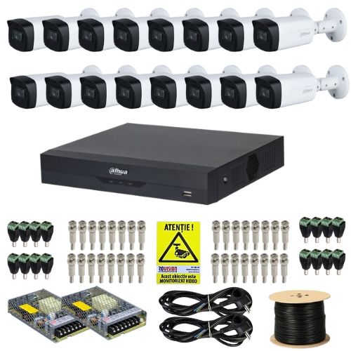 Kit supraveghere complet Dahua 16 camere 5MP IR 80m Starlight Lentila 3.6mm, DVR 16 canale 4K 8MP WizSense, accesorii + Autocolant Rovision Kit supraveghere complet Dahua 16 camere 5MP IR 80m Starlight Lentila 3.6mm, DVR 16 canale 4K 8MP WizSense, accesorii + Autocolant Rovision