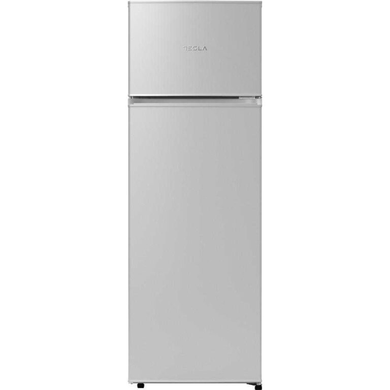 Frigider cu doua usi Tesla RD2400M, 235 l, Rafturi ajustabile sticla, Dezghetare manuala, Zgomot 42 dB, Usa reversibila, Clasa F (Clasificare energetica veche Clasa A+), H 159 cm, Alb