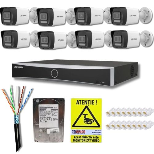 Sistem supraveghere IP complet Hikvsion 8 camere 4MP Dual Light 30m, NVR 8 canale PoE 8MP 4K AcuSense, HDD 2TB Sistem supraveghere IP complet Hikvsion 8 camere 4MP Dual Light 30m, NVR 8 canale PoE 8MP 4K AcuSense, HDD 2TB