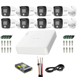 Sistem supraveghere Hikvision, 8 camere 5MP IR 30m Lumina Alba 20m Microfon, DVR 8 canale 5MP, Accesorii Sistem supraveghere Hikvision, 8 camere 5MP IR 30m Lumina Alba 20m Microfon, DVR 8 canale 5MP, Accesorii