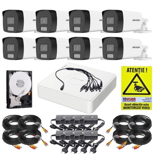 Kit supraveghere Hikvision 8 camere 2MP Dual Light 40m Microfon, DVR 8 canale 4MP, HDD 1TB, Accesorii + Autocolant Rovision Kit supraveghere Hikvision 8 camere 2MP Dual Light 40m Microfon, DVR 8 canale 4MP, HDD 1TB, Accesorii + Autocolant Rovision