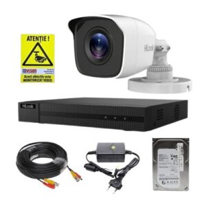 Sistem supraveghere analog Hikvision Hilook, 1 camera 2 MP, lentila 2.8mm, IR 20m, DVR 4 canale 4 MP, hard disk 500GB, accesorii Sistem supraveghere analog Hikvision Hilook, 1 camera 2 MP, lentila 2.8mm, IR 20m, DVR 4 canale 4 MP, hard disk 500GB, accesorii