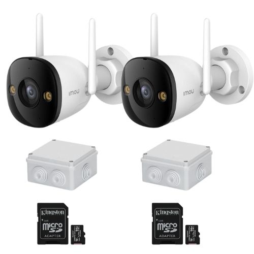Kit supraveghere 2 camere Wi-Fi IMOU 5MP Dual Light 30m Microfon Difuzor Alarma, 2 x carduri memorie 64GB, 2 x doze montaj
