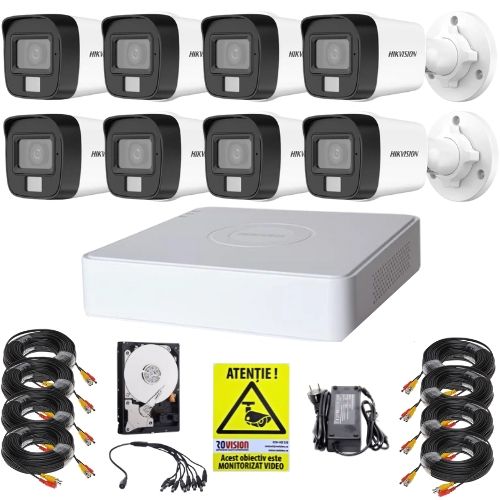Sistem supraveghere Hikvision, 8 camere 5MP IR 30m Lumina Alba 20m Microfon, DVR 8 canale 5MP, HDD si accesorii Sistem supraveghere Hikvision, 8 camere 5MP IR 30m Lumina Alba 20m Microfon, DVR 8 canale 5MP, HDD si accesorii
