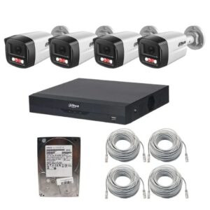 Sistem supraveghere IP Dahua, 4 camere 2MP Dual Light IR 30m, PoE, microfon, NVR 4 canale 16MP WizSense, PoE, HDD 500 GB, cabluri Sistem supraveghere IP Dahua, 4 camere 2MP Dual Light IR 30m, PoE, microfon, NVR 4 canale 16MP WizSense, PoE, HDD 500 GB, cabluri