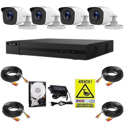 Kit supraveghere Hikvision Hilook, 4 camere 2MP, IR 20m, DVR 4 canale, 4MP, Accesorii, HDD 500GB, Autocolant Rovision Kit supraveghere Hikvision Hilook, 4 camere 2MP, IR 20m, DVR 4 canale, 4MP, Accesorii, HDD 500GB, Autocolant Rovision