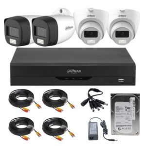 Sistem Supraveghere Mixt Dahua, 2x Bullet 2MP IR + 2x Dome Dual Light 2MP, Microfon Integrat, DVR 4 Canale, HDD 500GB, Accesorii Sistem Supraveghere Mixt Dahua, 2x Bullet 2MP IR + 2x Dome Dual Light 2MP, Microfon Integrat, DVR 4 Canale, HDD 500GB, Accesorii
