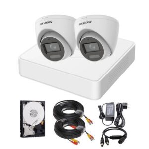 Sistem supraveghere Hikvision, 2 camere, 2MP, Dual Light, IR 40m, WL 20m, Microfon, DVR 4 canale, Hard 500GB, Accesorii incluse Sistem supraveghere Hikvision, 2 camere, 2MP, Dual Light, IR 40m, WL 20m, Microfon, DVR 4 canale, Hard 500GB, Accesorii incluse