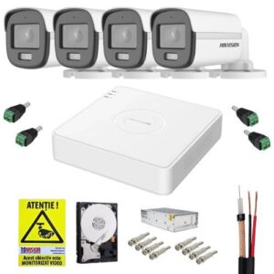 Sistem supraveghere cu functii inteligente Hikvision, 4 camere 5MP 3K, Smart Hybrid Light, Microfon, IR 20m, Lumina Alba 20m, DVR 4 canale 5MP, Accesorii incluse, HDD 500GB, Autocolant Rovision Sistem supraveghere cu functii inteligente Hikvision, 4 camere 5MP 3K, Smart Hybrid Light, Microfon, IR 20m, Lumina Alba 20m, DVR 4 canale 5MP, Accesorii incluse, HDD 500GB, Autocolant Rovision
