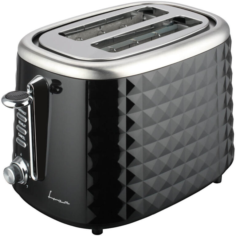 Prajitor de paine FRAM FTP-850BK, 850 W, Capacitate 2 felii, Functii: decongelare, reincalzire si anulare, 7 niveluri de rumenire, Autocentrare a feliilor de paine, Tavita detasabila pentru firimituri, Negru