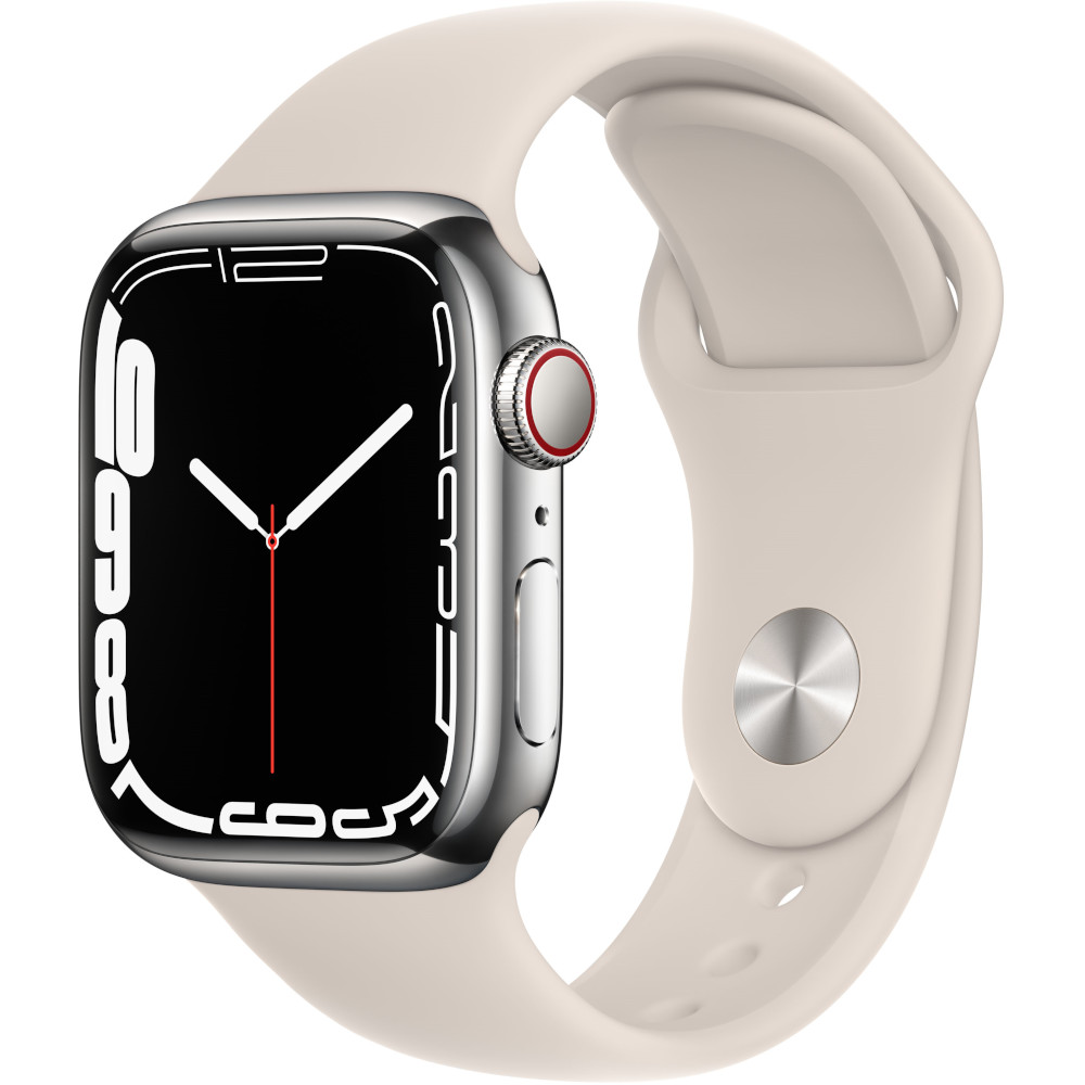 Apple Watch Series 7 GPS + Cellular, 41mm, Silver Stainless Steel Case, Starlight Sport Band Apple Watch Series 7 GPS + Cellular, 41mm, Silver Stainless Steel Case, Starlight Sport Band