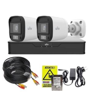 Sistem supraveghere complet 2 camere Uniview, Imagini color noaptea, 5MP 2K+, Lumina Alba 20m, DVR, Accesorii montaj, HDD 500GB Sistem supraveghere complet 2 camere Uniview, Imagini color noaptea, 5MP 2K+, Lumina Alba 20m, DVR, Accesorii montaj, HDD 500GB