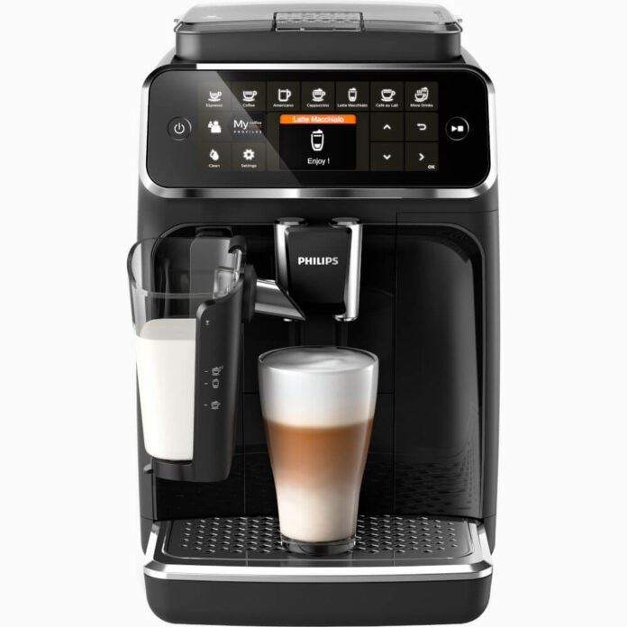 Espressor automat Philips 4300 LatteGo EP4341/50, 1500 W, 1.8 L, 15 bar, 8 bauturi, 12 setari de macinare, Rasnita ceramica, Filtru AquaClean, Negru lucios Espressor automat Philips 4300 LatteGo EP4341/50, 1500 W, 1.8 L, 15 bar, 8 bauturi, 12 setari de macinare, Rasnita ceramica, Filtru AquaClean, Negru lucios