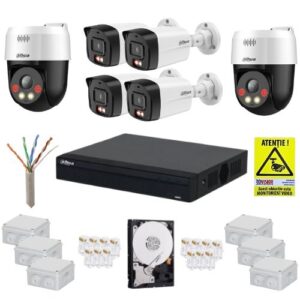 Sistem supraveghere cu functii inteligente IP, Dahua, 4 camere fixe 4MP, IR 30m, Microfon, 2 camere rotative 5MP, Difuzor, Alarma, Accesorii montaj, HDD 1TB Sistem supraveghere cu functii inteligente IP, Dahua, 4 camere fixe 4MP, IR 30m, Microfon, 2 camere rotative 5MP, Difuzor, Alarma, Accesorii montaj, HDD 1TB