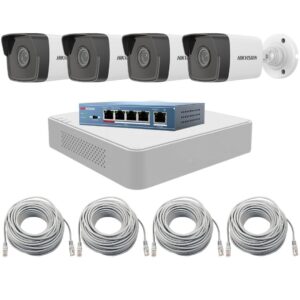 Sistem supraveghere IP Hikvision de exterior, 4 camere, 2MP Full HD, IR 30m, Vizualizare pe mobil, Switch, NVR 4 canale, Accesorii Sistem supraveghere IP Hikvision de exterior, 4 camere, 2MP Full HD, IR 30m, Vizualizare pe mobil, Switch, NVR 4 canale, Accesorii