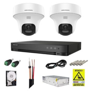 Sistem supraveghere Hikvision cu functii inteligente, 2 camere rotative, 3K 5MP, Audio bidirectional, Dual light 20m, DVR 4 canale, Accesorii incluse Sistem supraveghere Hikvision cu functii inteligente, 2 camere rotative, 3K 5MP, Audio bidirectional, Dual light 20m, DVR 4 canale, Accesorii incluse