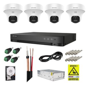 Sistem supraveghere Hikvision cu detectie om/vehicul, 4 camere rotative, 3K 5MP, Microfon, Difuzor, DVR, Accesorii incluse Sistem supraveghere Hikvision cu detectie om/vehicul, 4 camere rotative, 3K 5MP, Microfon, Difuzor, DVR, Accesorii incluse