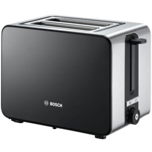 Prajitor paine Bosch TAT7203, 1050 W, 2 felii, Controlul variabil de rumenire, Senzor electronic pentru prajire uniforma, Suport chifle integrat, Negru Prajitor paine Bosch TAT7203, 1050 W, 2 felii, Controlul variabil de rumenire, Senzor electronic pentru prajire uniforma, Suport chifle integrat, Negru