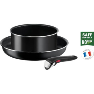 Set 3 piese Tefal Easy Cook and Clean Beginner L1539243, 3 piese: tigaie 28 cm, cratita 20 cm si maner, Invelis antiaderent, Aluminiu, Negru Set 3 piese Tefal Easy Cook and Clean Beginner L1539243, 3 piese: tigaie 28 cm, cratita 20 cm si maner, Invelis antiaderent, Aluminiu, Negru