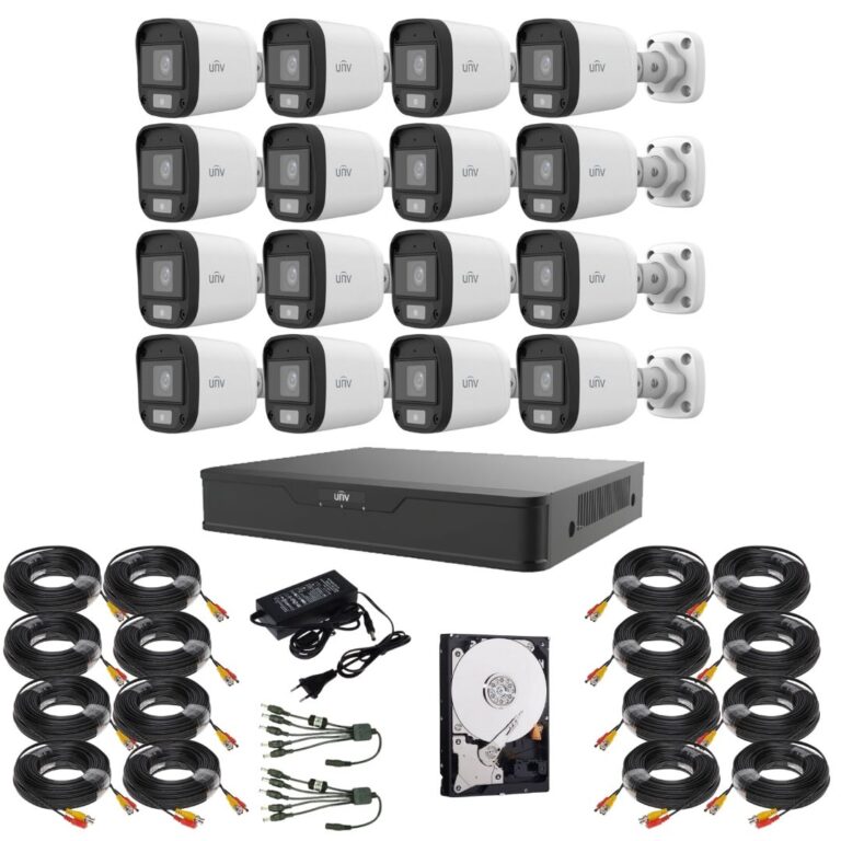 Sistem supraveghere Uniview, 16 camere 5MP, Lumina Alba 20m, DVR 16 canale, Accesorii montaj incluse