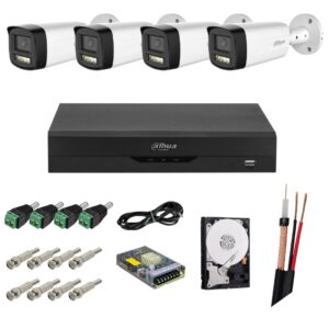 Sistem supraveghere Dahua, Functii inteligente, 4 camere analog, 5MP, IR 80m, Microfon, Starlight, de exterior, DVR 4 canale, Accesorii montaj incluse Sistem supraveghere Dahua, Functii inteligente, 4 camere analog, 5MP, IR 80m, Microfon, Starlight, de exterior, DVR 4 canale, Accesorii montaj incluse
