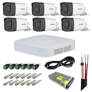 Sistem supraveghere Hikvision, 6 camere 3K 5MP, Dual Light 40m, Microfon, DVR 8 canale, Accesorii montaj incluse, Vizualizare pe mobil Sistem supraveghere Hikvision, 6 camere 3K 5MP, Dual Light 40m, Microfon, DVR 8 canale, Accesorii montaj incluse, Vizualizare pe mobil