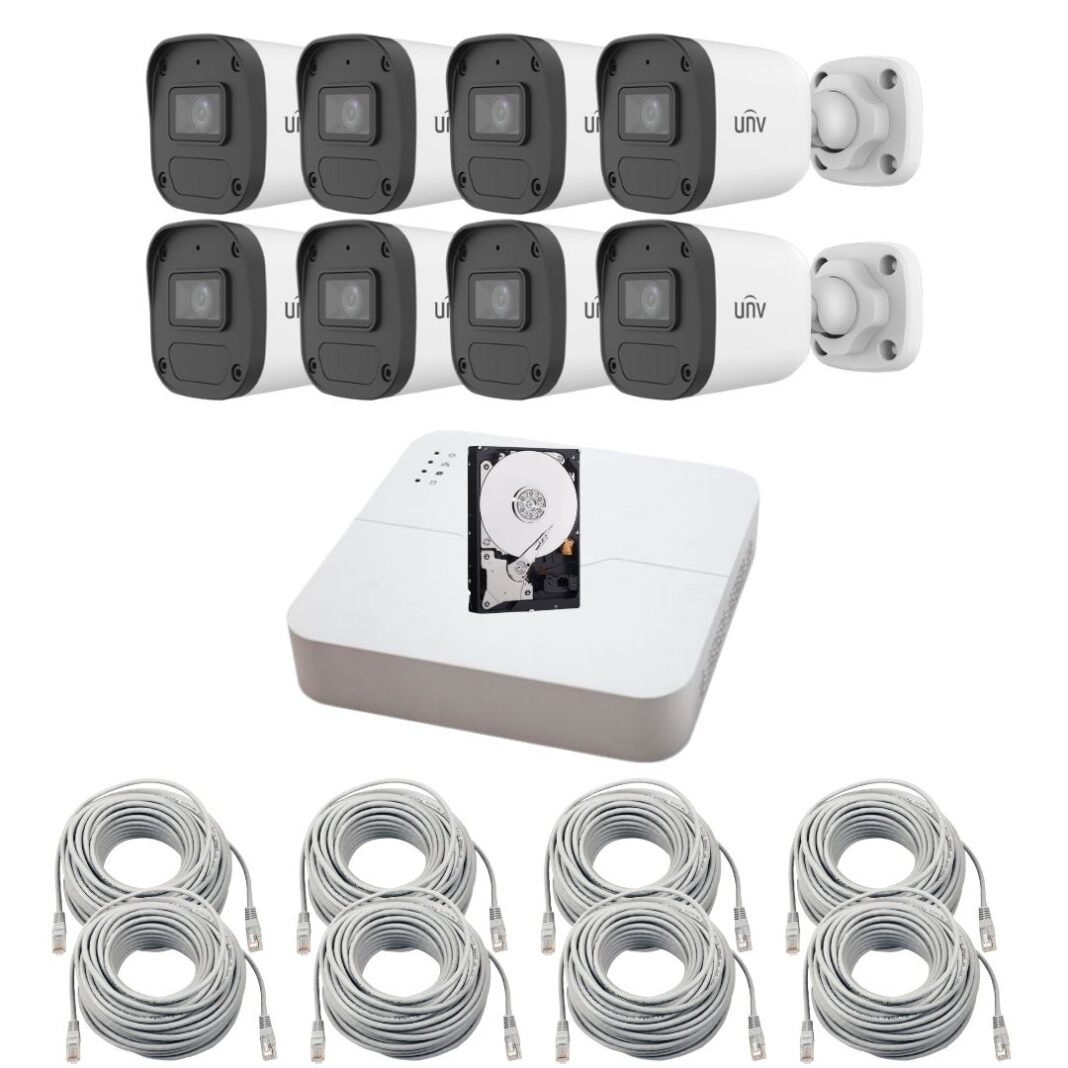 Sistem supraveghere IP Uniview, 8 camere, 4MP, PoE, IR 30m, Microfon, DVR 8 canale, Accesorii montaj Sistem supraveghere IP Uniview, 8 camere, 4MP, PoE, IR 30m, Microfon, DVR 8 canale, Accesorii montaj