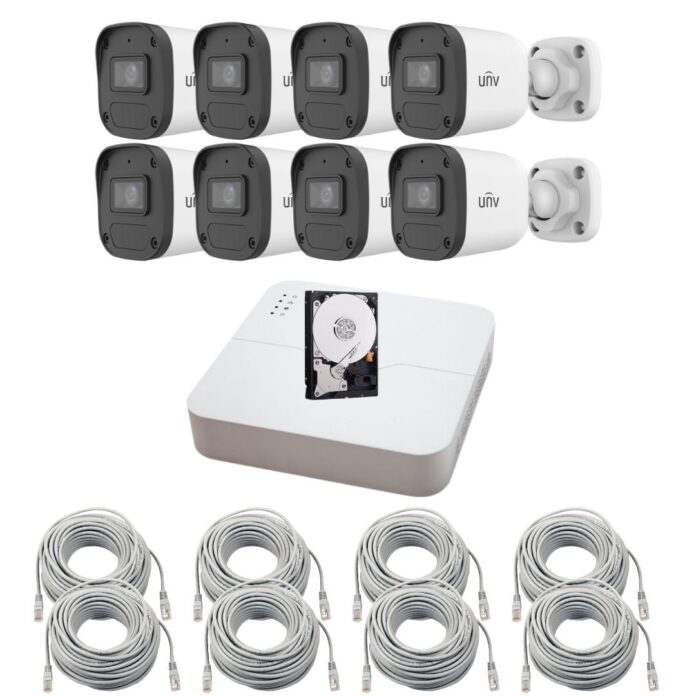 Sistem supraveghere IP Uniview, 8 camere, 4MP, PoE, IR 30m, Microfon, DVR 8 canale, Accesorii montaj Sistem supraveghere IP Uniview, 8 camere, 4MP, PoE, IR 30m, Microfon, DVR 8 canale, Accesorii montaj