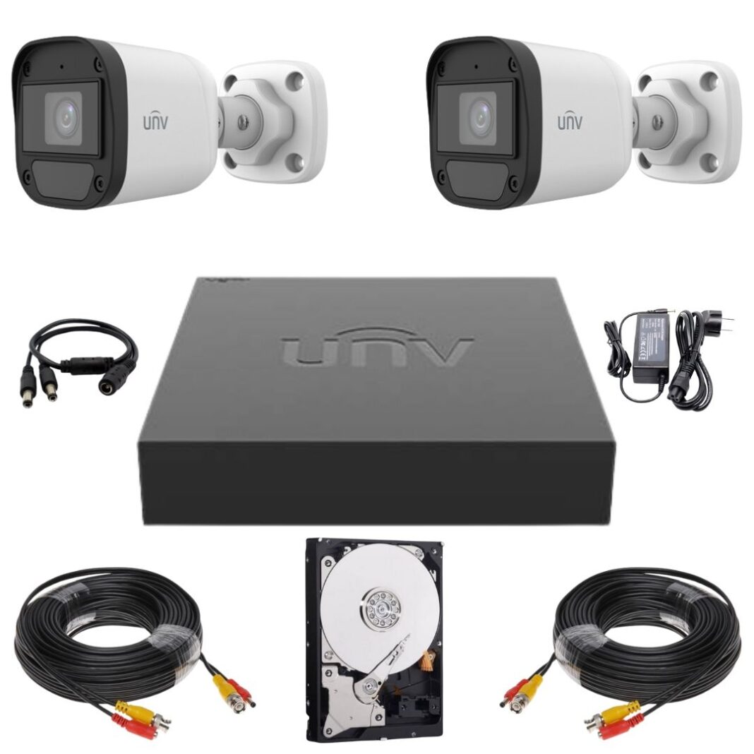 Sistem supraveghere Uniview, 2 camere, 2MP Full HD, Microfon, Infrarosu 20m, DVR, Accesorii montaj incluse Sistem supraveghere Uniview, 2 camere, 2MP Full HD, Microfon, Infrarosu 20m, DVR, Accesorii montaj incluse