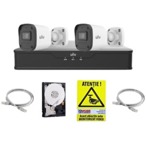 Sistem supraveghere IP UNV, 2 camere de exterior, 4MP, IR 30m, Microfon, PoE, Vizualizare pe mobil, NVR 4 canale, HDD 500GB, Accesorii Sistem supraveghere IP UNV, 2 camere de exterior, 4MP, IR 30m, Microfon, PoE, Vizualizare pe mobil, NVR 4 canale, HDD 500GB, Accesorii