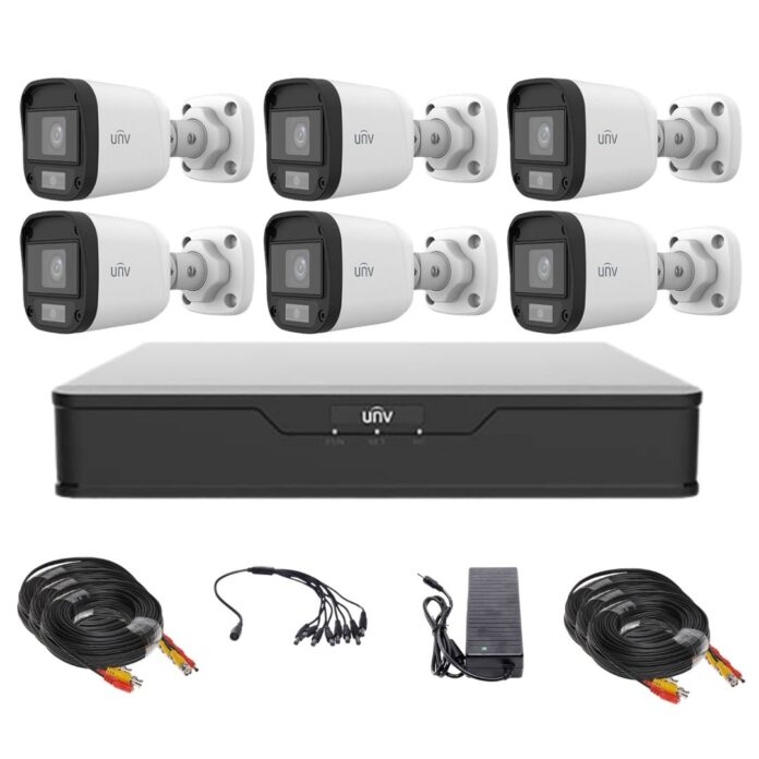 Sistem de supraveghere Uniview, 6 camere, 5MP, Lumina Alba 20m, DVR, Accesorii pentru montaj Sistem de supraveghere Uniview, 6 camere, 5MP, Lumina Alba 20m, DVR, Accesorii pentru montaj