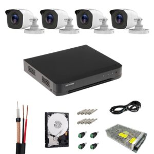 Sistem supraveghere Hikvision, 4 camere 5MP, Infrarosu 20m, DVR, HDD 500GB, Accesorii montaj inlcuse, Vizualizare imagini pe mobil Sistem supraveghere Hikvision, 4 camere 5MP, Infrarosu 20m, DVR, HDD 500GB, Accesorii montaj inlcuse, Vizualizare imagini pe mobil