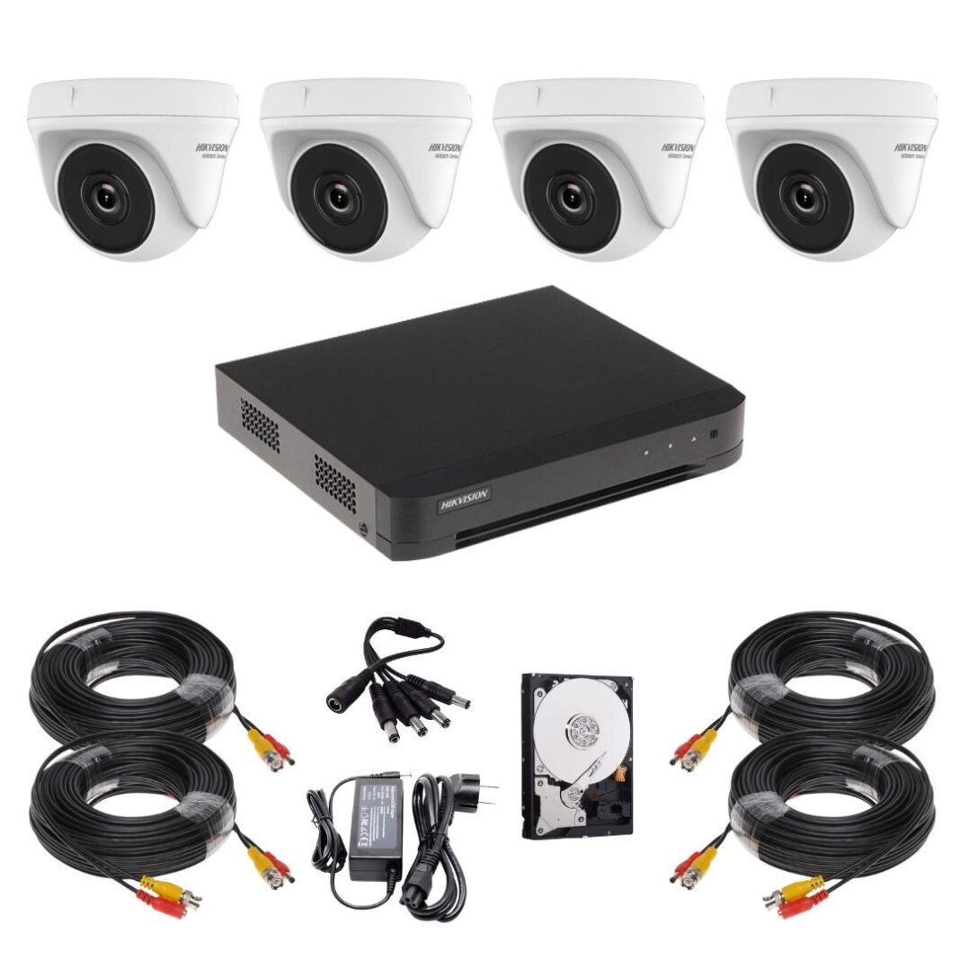 Sistem supraveghere Hikvision HiWatch, 4 camere, 5MP, Infrarosu 20m, DVR 4 canale, HDD 500GB, Accesorii montaj