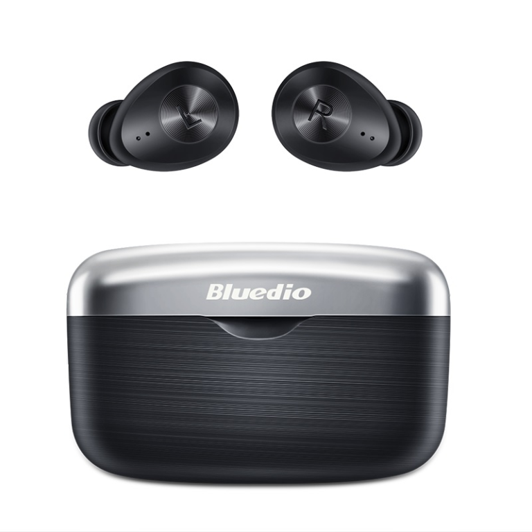 Casti wireless in-ear Bluedio Fi cu cutie de incarcare si transport, Bluetooth 5.0, Chip Qualcomm, Touch control, VFT, APTX,  Negru