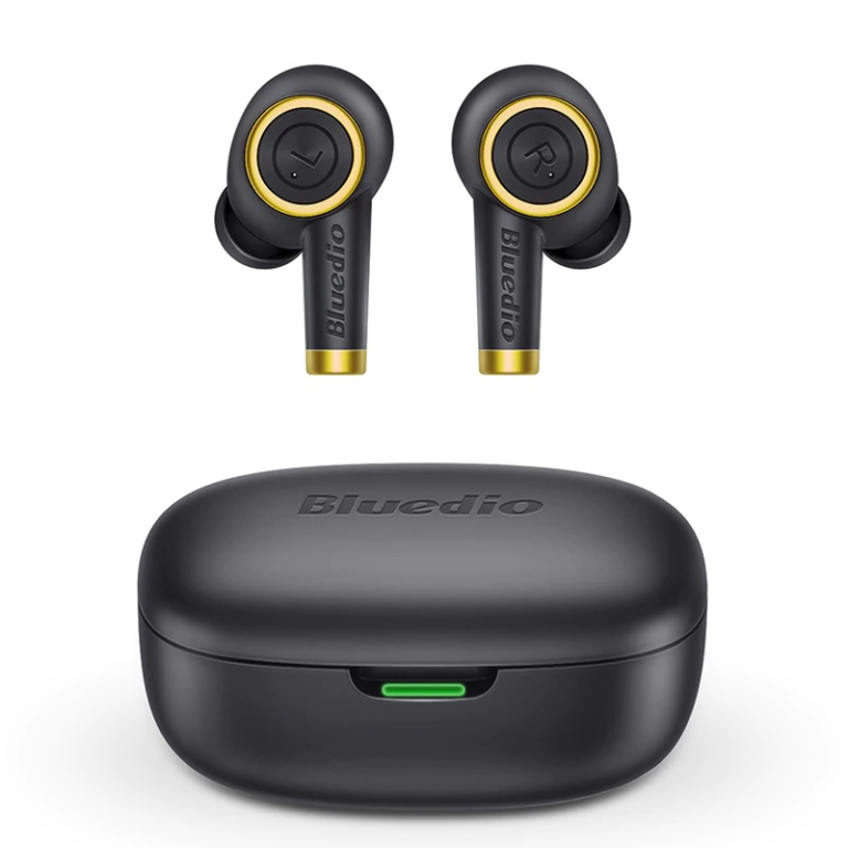 Casti bluetooth in-ear Bluedio Particle cu cutie de incarcare si transport de 650mAh, Microfon, Bluetooth v5.0, VFT, Negru