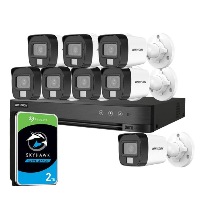 Sistem supraveghere exterior cu HDD 2TB HikVision, 8 camere, 5 MP, IR 30 m, lumina alba 20 m, 2.8 mm, microfon Sistem supraveghere exterior cu HDD 2TB HikVision, 8 camere, 5 MP, IR 30 m, lumina alba 20 m, 2.8 mm, microfon