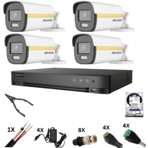 Sistem de supraveghere Hikvision 4k cu 4 camere, ColorVu 8 Megapixeli, Lumina Color 40m noaptea, DVR 4 canale 8 Megapixeli, Hard, Accesorii Sistem de supraveghere Hikvision 4k cu 4 camere, ColorVu 8 Megapixeli, Lumina Color 40m noaptea, DVR 4 canale 8 Megapixeli, Hard, Accesorii