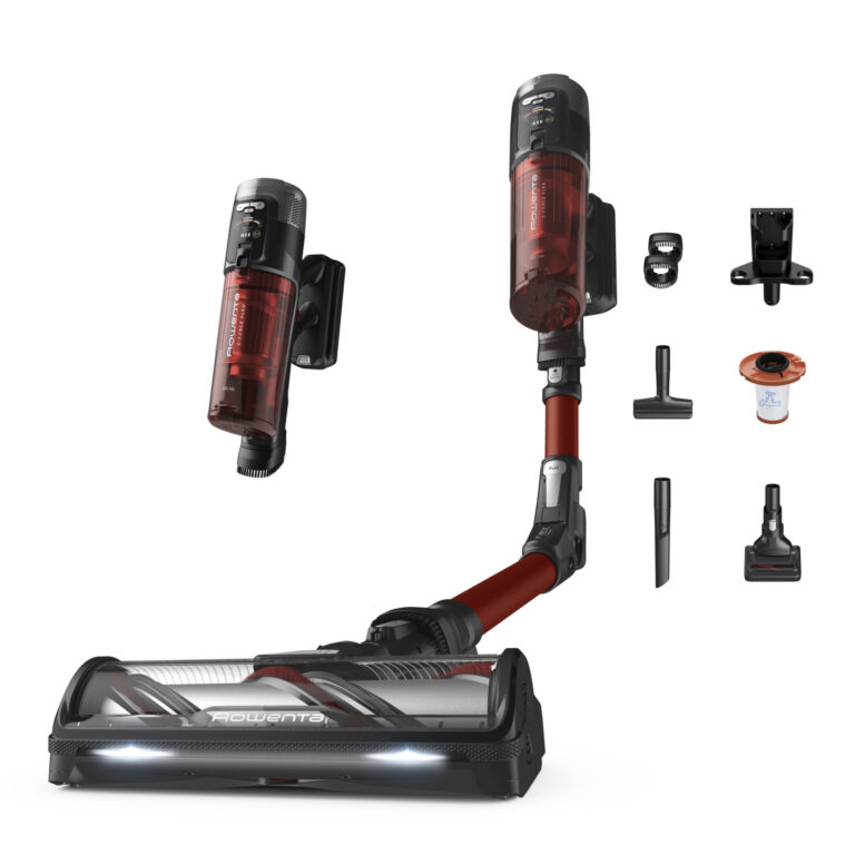 Aspirator vertical Rowenta X-Force Flex 13.60 RH9A73WO, 380 W, 150 air watts, autonomie pana la 45 minute, recipient praf 0.65L, functie boost, perie cu iluminare LED, tub flex, rosu & negru