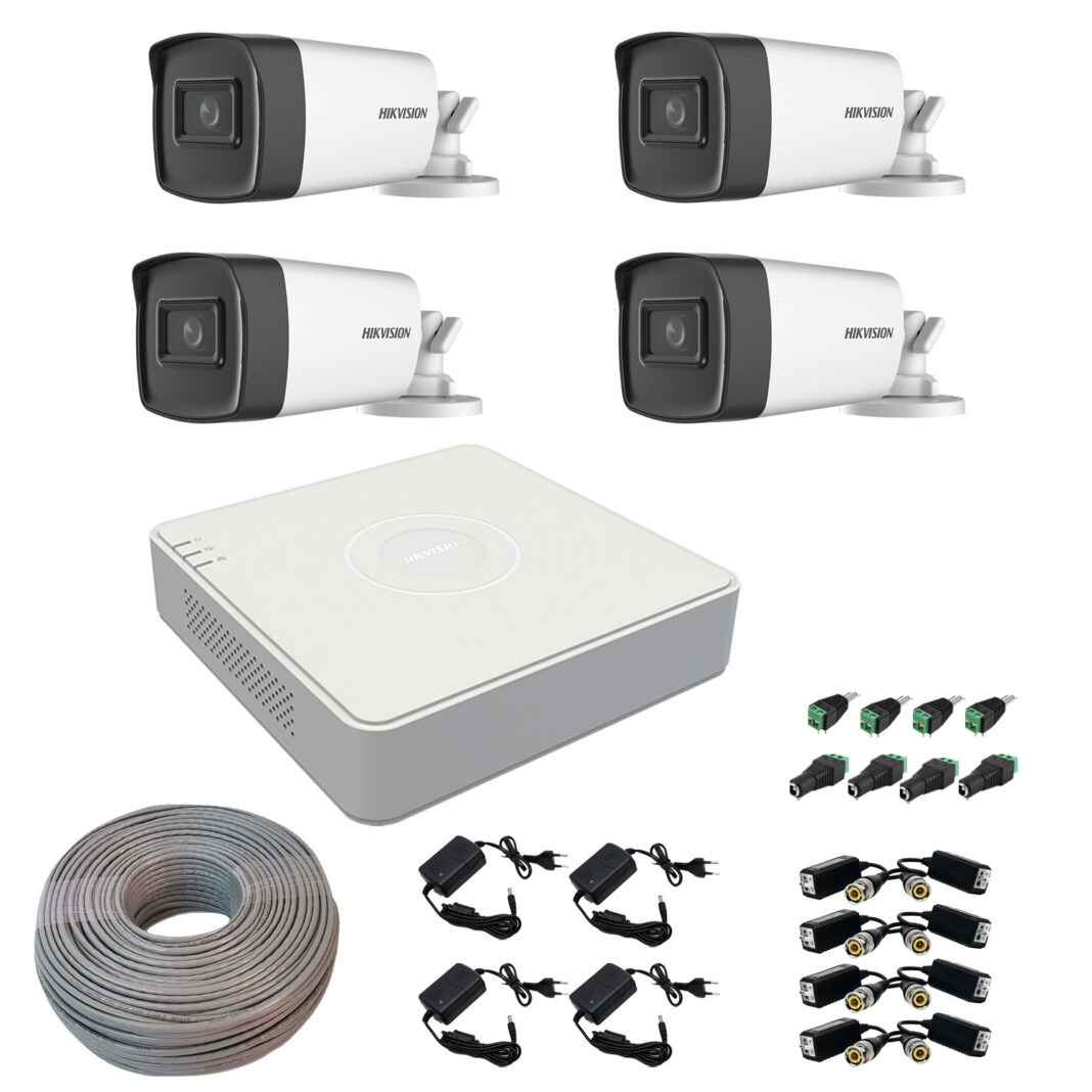 Sistem supraveghere Hikvision 4 camere 5MP Turbo HD IR 80 DVR 4 canale accesorii Sistem supraveghere Hikvision 4 camere 5MP Turbo HD IR 80 DVR 4 canale accesorii